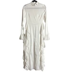 Small White Satin Stretch Long Sleeve Maxi Dress